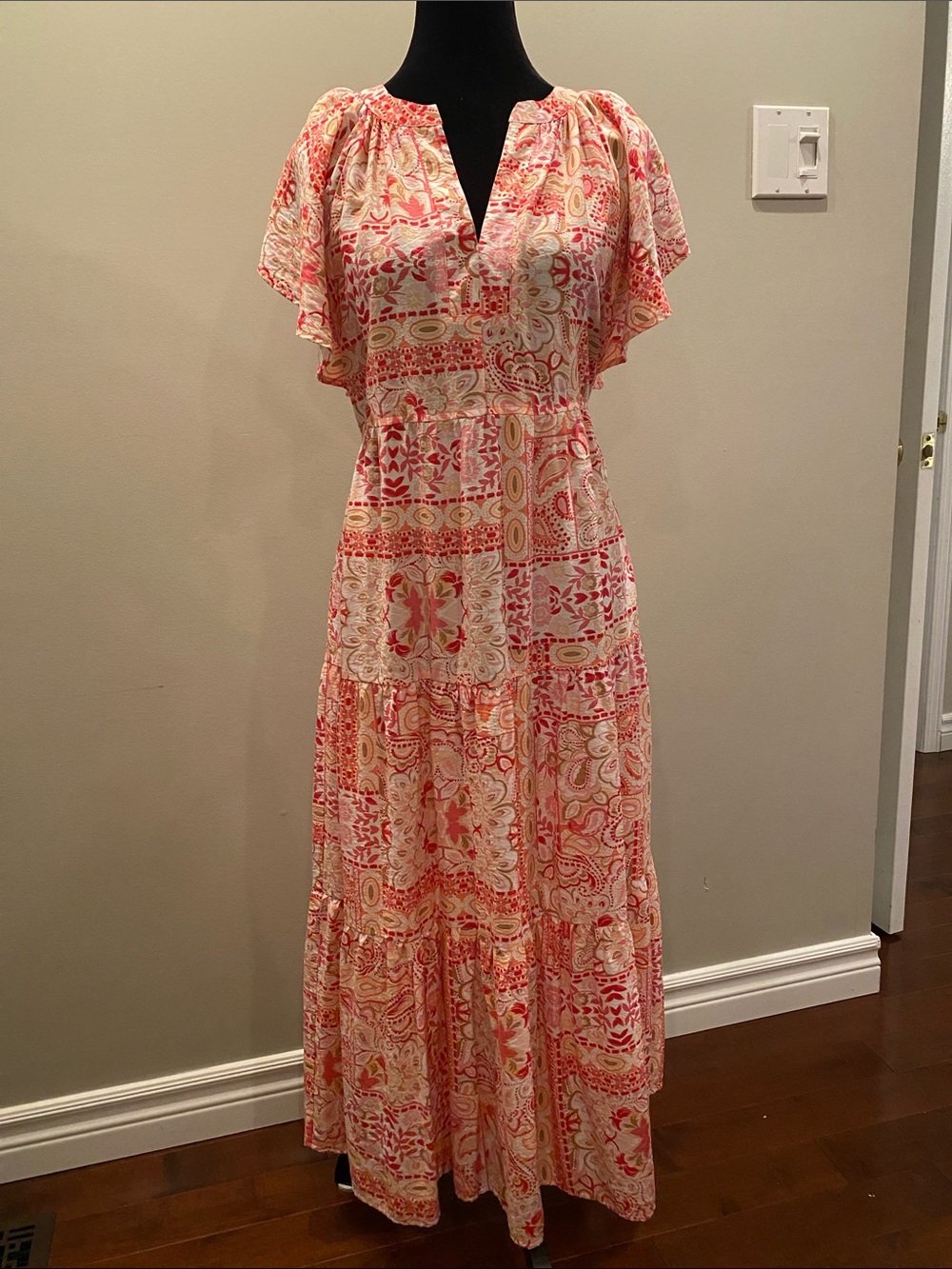 Emma & Michele Coral and Cream Boho Maxi Dress